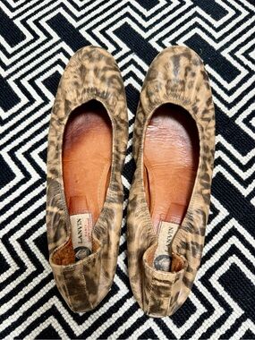 Lanvin Leopard-Print Ballet Flats in Tan and Black all leather size 40 (9.5)